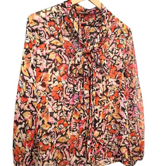 MISA LOS ANGELES Red & Purple Floral Ruffle Blouse Top – Medium - Picture 7 of 12